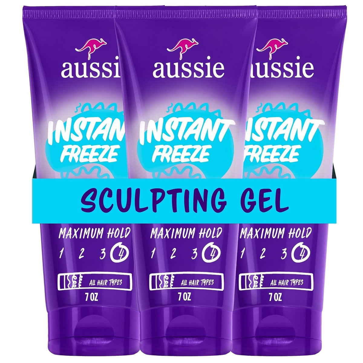 Aussie Instant Freeze Hair Gel - Maximum Hold, No Flaking, Long Lasting 3-Pack