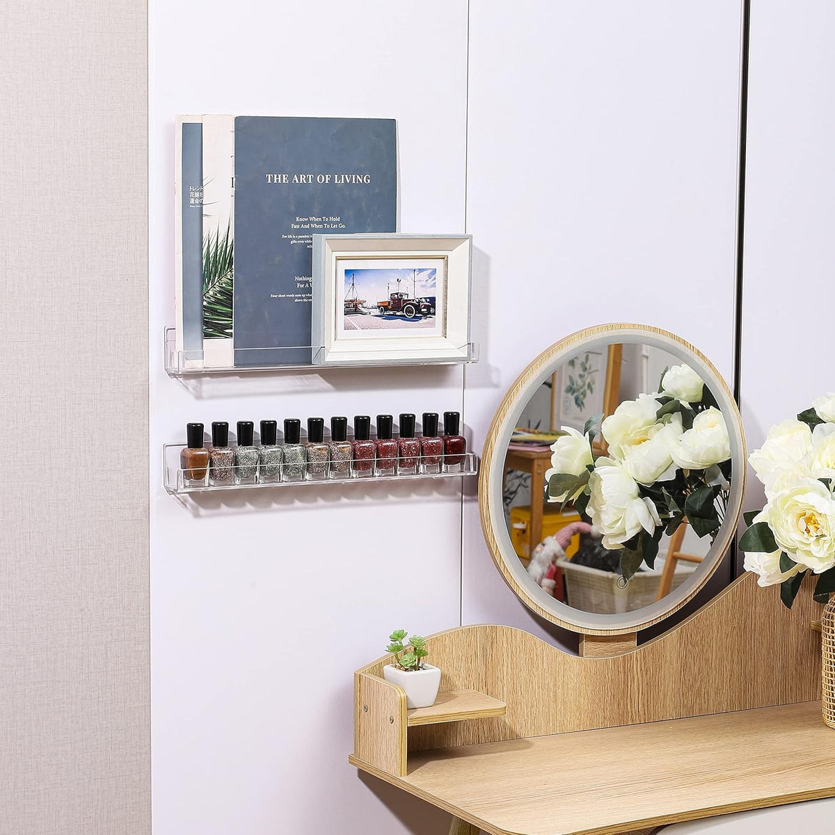 2 Pack Wall Mount Nail Polish Racks - Clear Acrylic Cosmetic Organizer