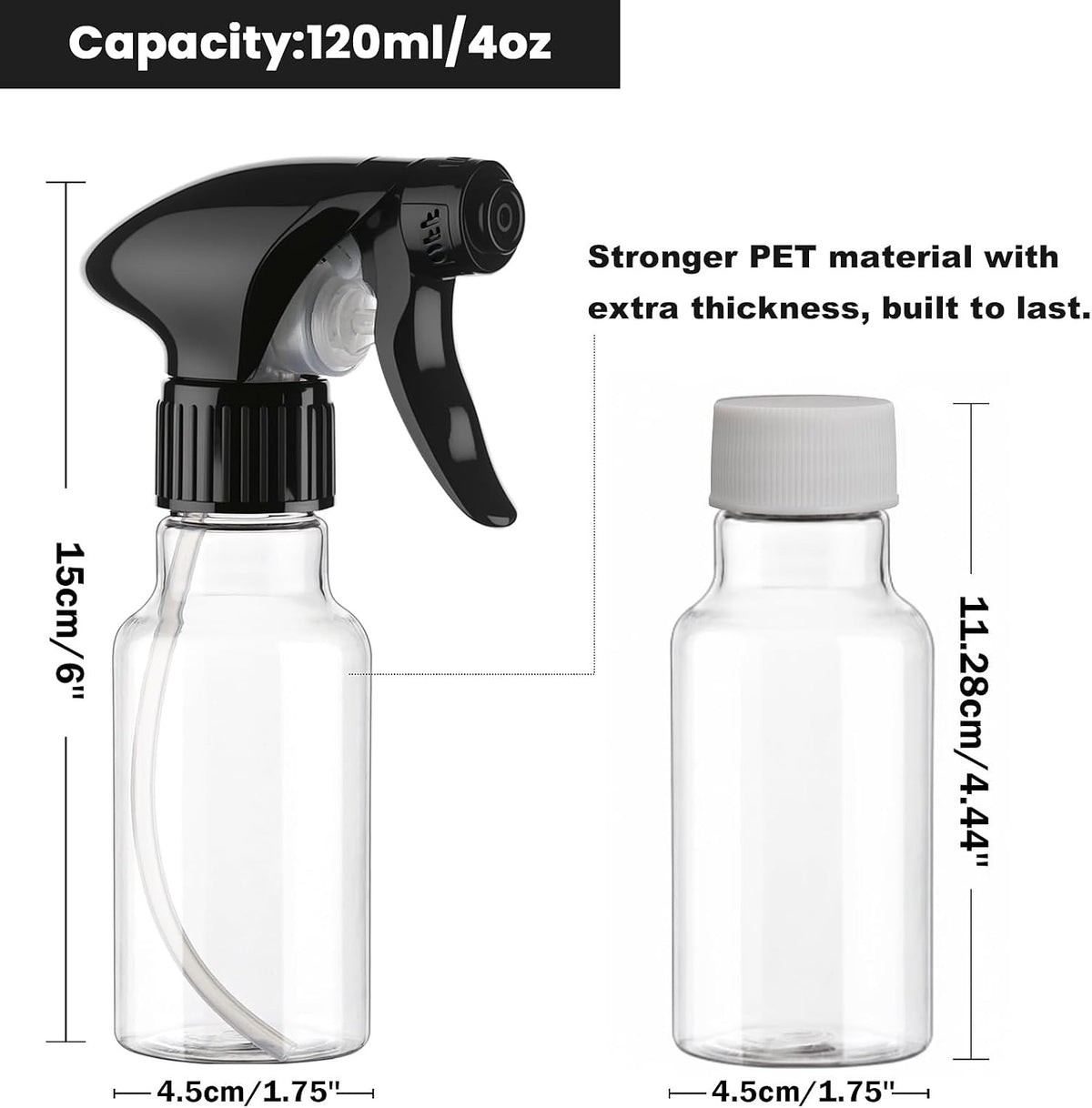 4oz Plastic Spray Bottles Set - Clear Reusable Mist & Stream Nozzles