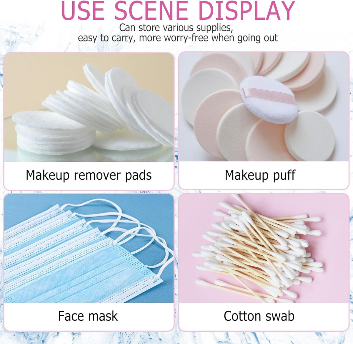 Portable Clear Plastic Organizer for Cotton Pads, Swabs & Makeup Tools - 3 Pack