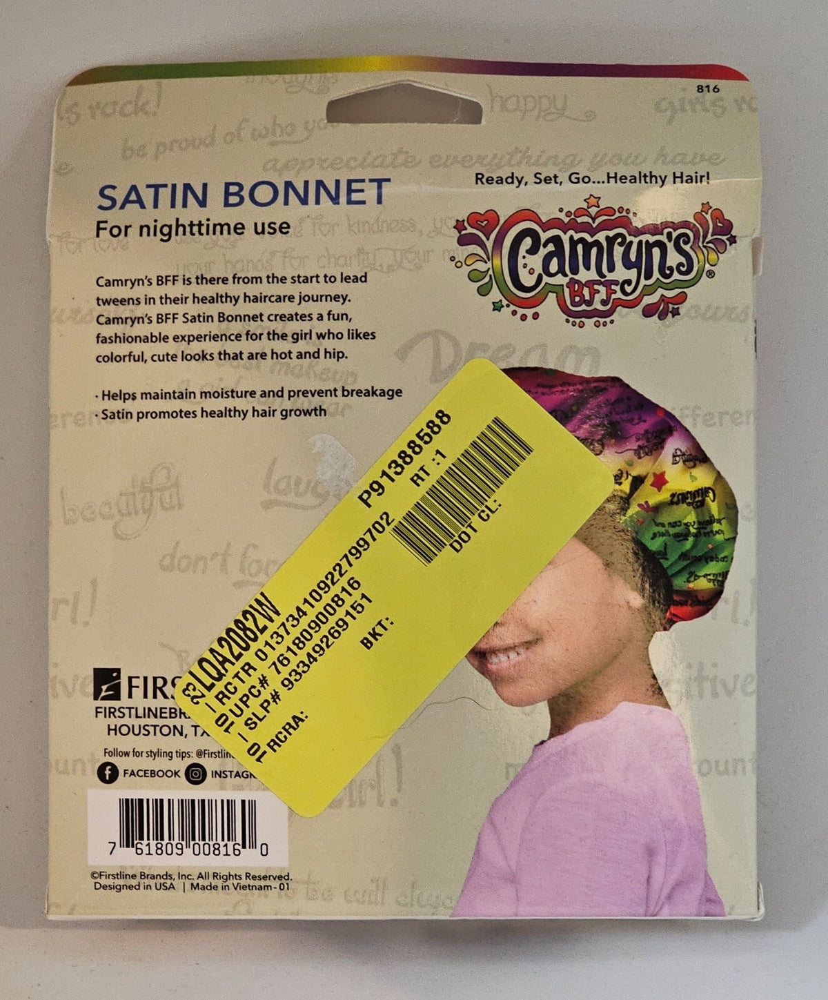 Camryn's BFF Satin Bonnet - 1pc with Free Shipping!! Distressed