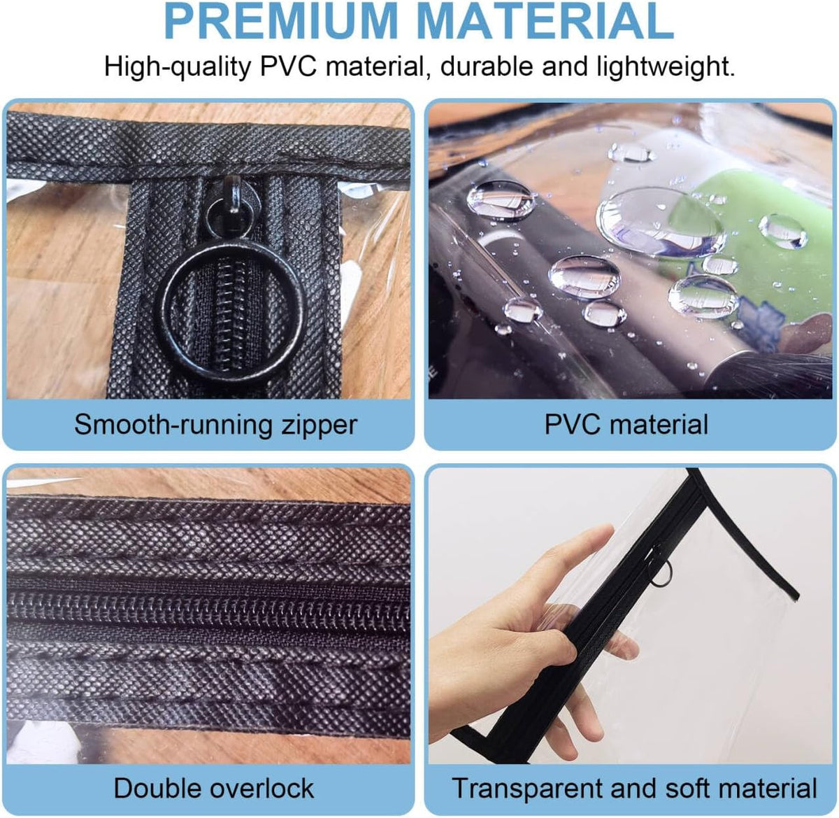 Clear Toiletry Bags Set with Loop Zipper, 3 Sizes PVC Cosmetic Pouches for Travel