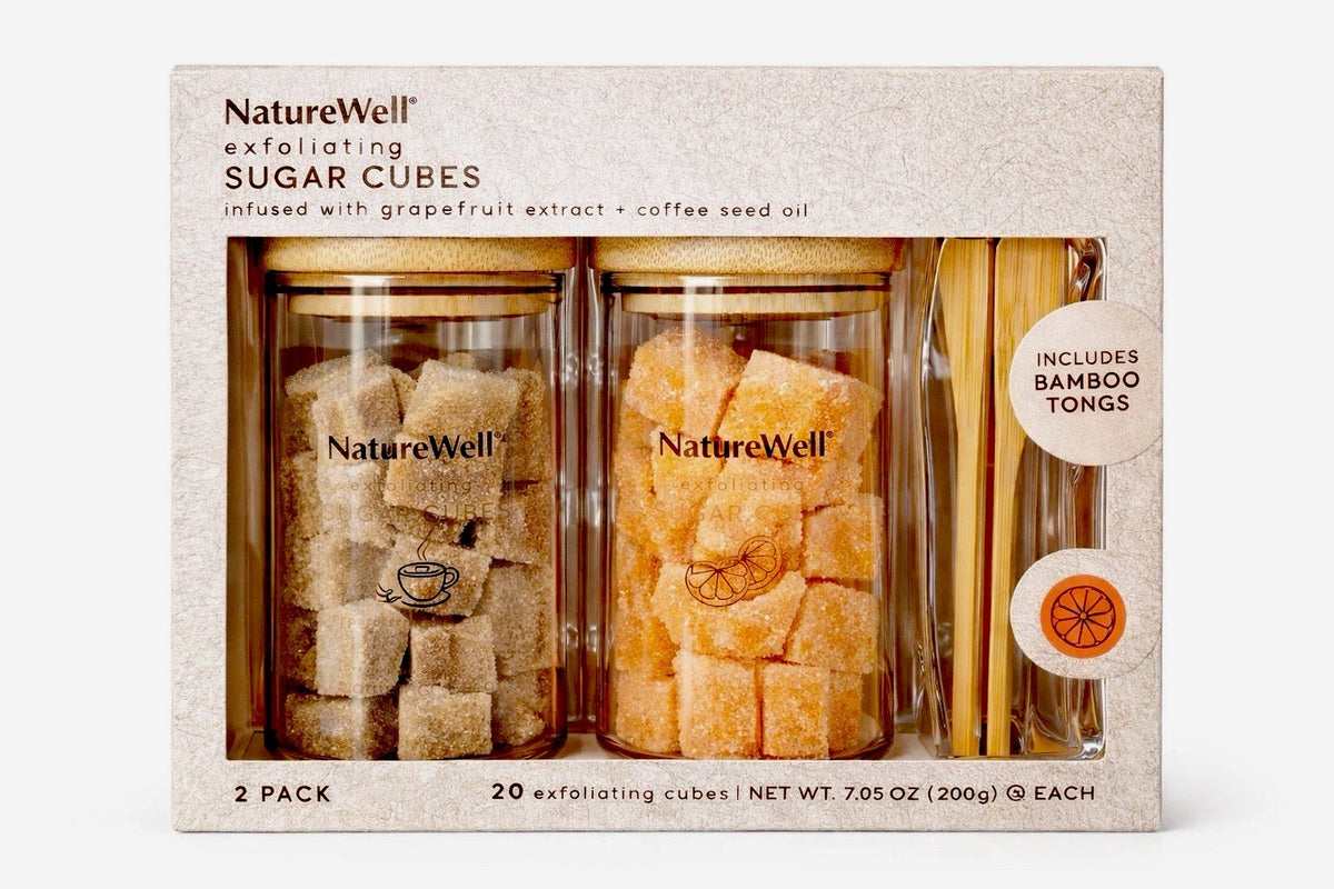 NatureWell Grapefruit & Coffee Oil Sugar Scrub Cubes w/Bamboo Tongs,