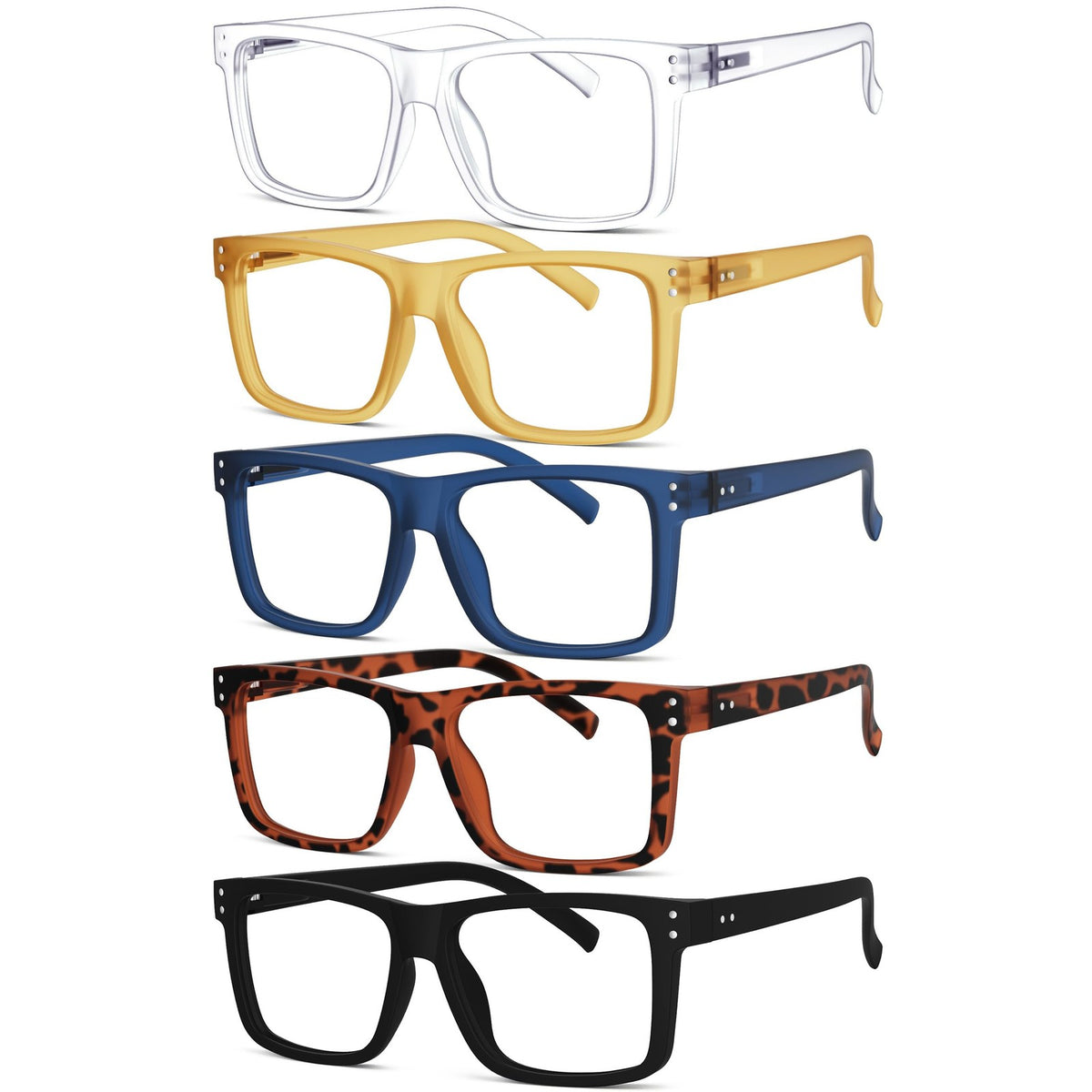Oversized Square Reading Glasses +1.50 5-Pack Mix Color for Men & Women