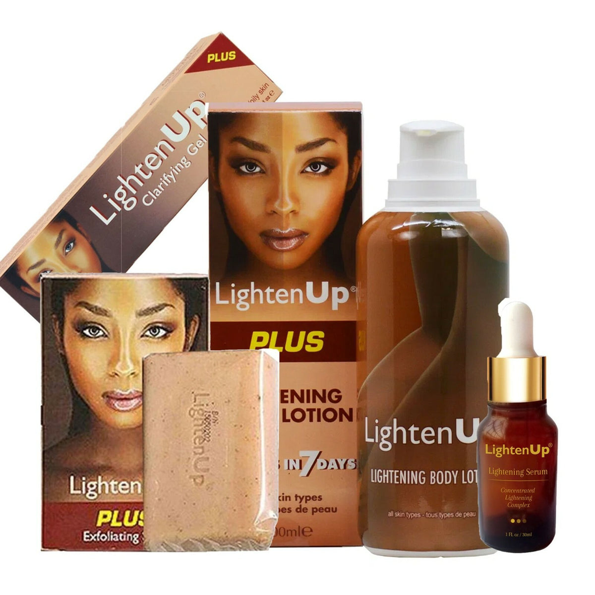 Lighten-Up Plus 4-Piece Skin Care Set - Lotion Serum Soap Gel