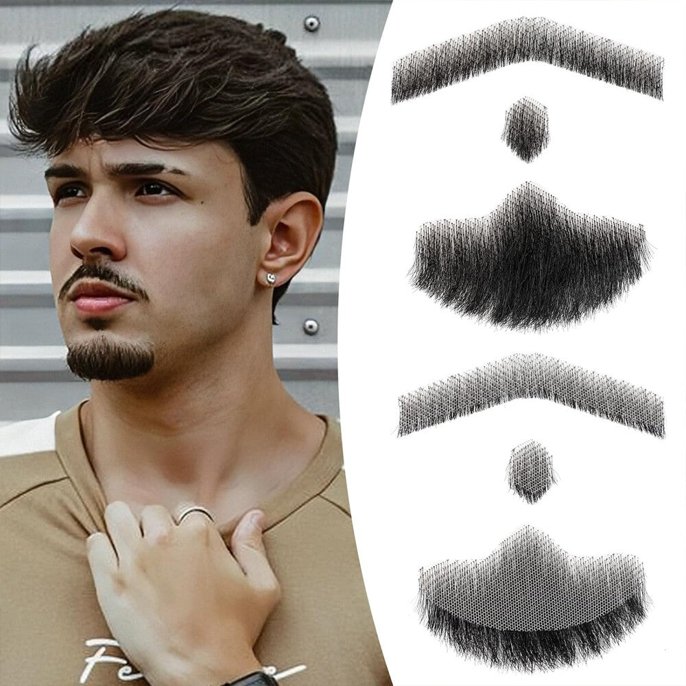Men's Reusable Fake Beard with Real Human Hair - Van Dyke Style, Multiple Colors