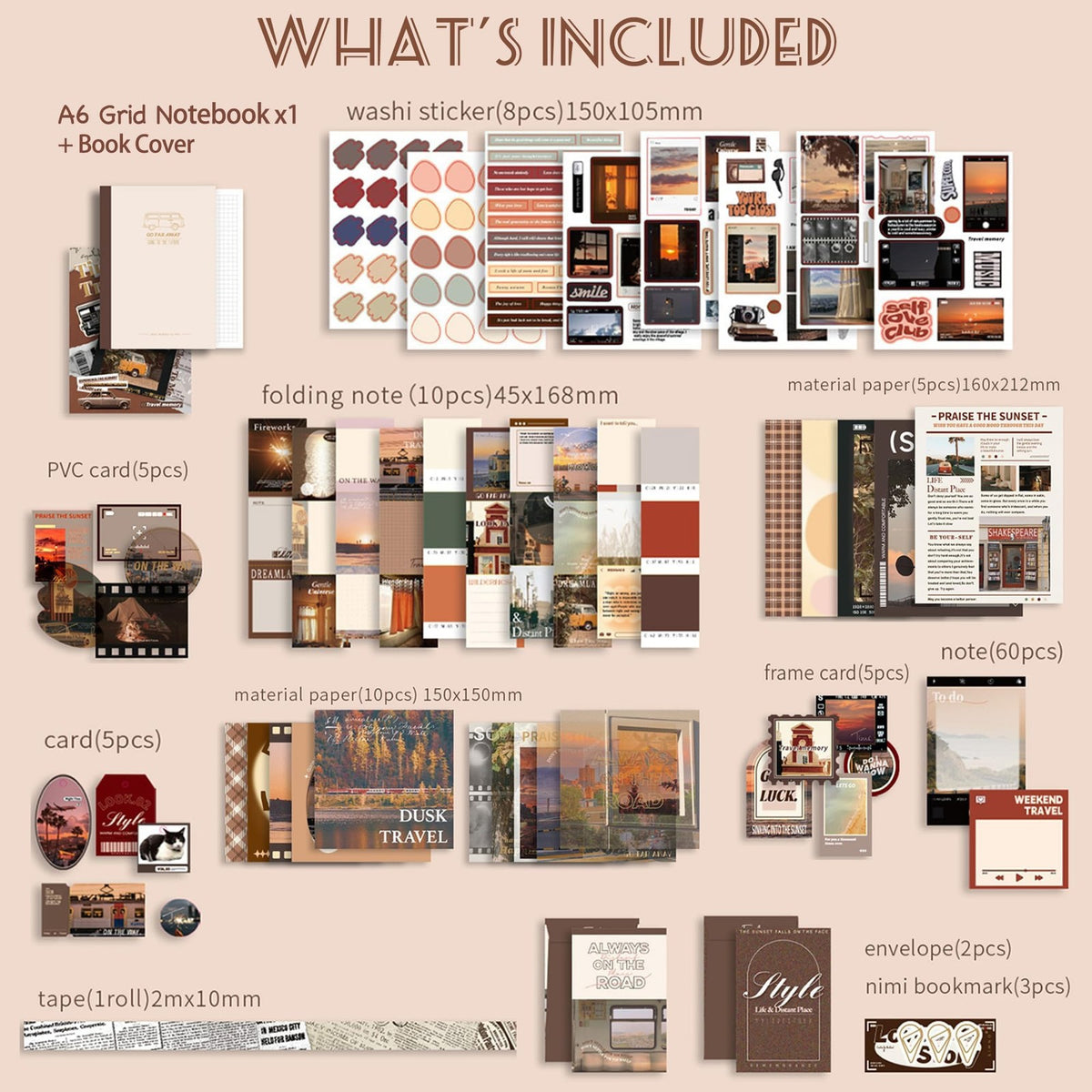 Travel Scrapbooking Supplies Kit with A6 Notebook and Vintage Paper Crafts