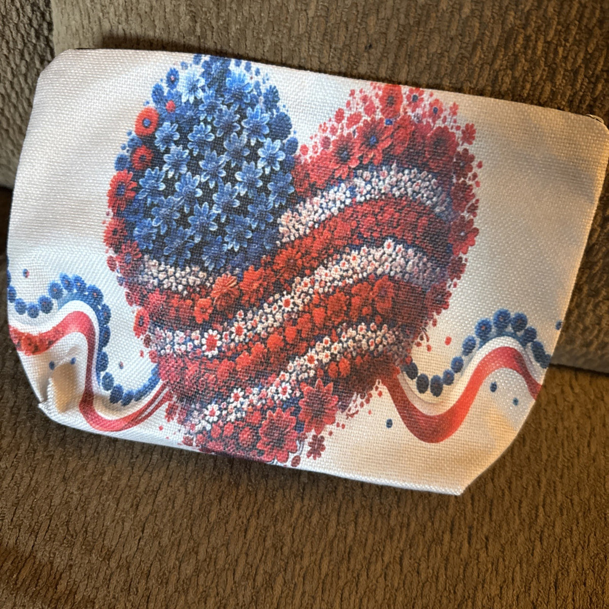 Patriotic Cosmetic Bag with Red, White & Blue Heart Design - Great for 4th of July