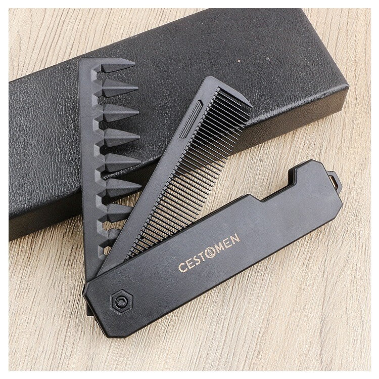 2-in-1 Foldable Anti-Static Beard and Hair Travel Comb - Durable Pocket Brush