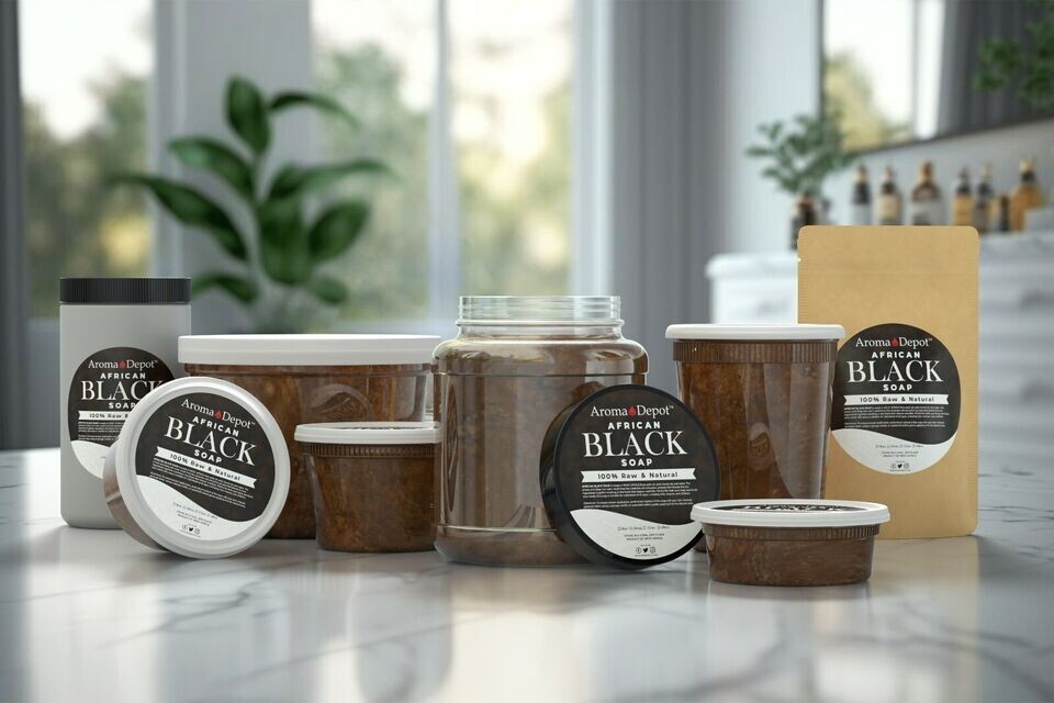 African Black Soap Paste 8oz - Natural Face Body Hair Wash, 6 Pack