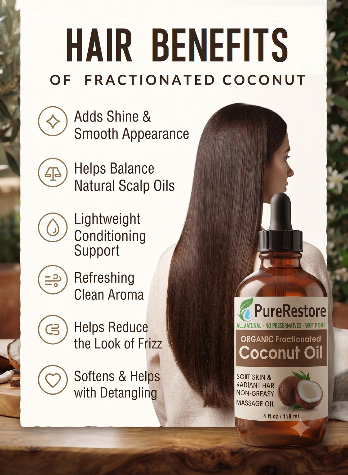 Organic Fractionated Coconut Oil for Skin & Hair - PureRestore, 0.33oz-4oz Variants