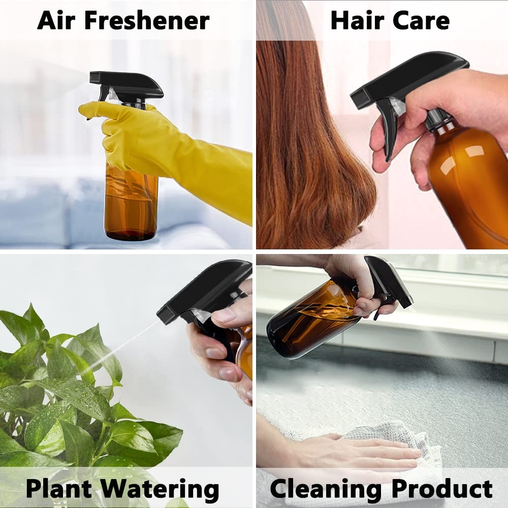 8 Oz Amber Glass Spray Bottles Set - Refillable with Adjustable Nozzle & Labels