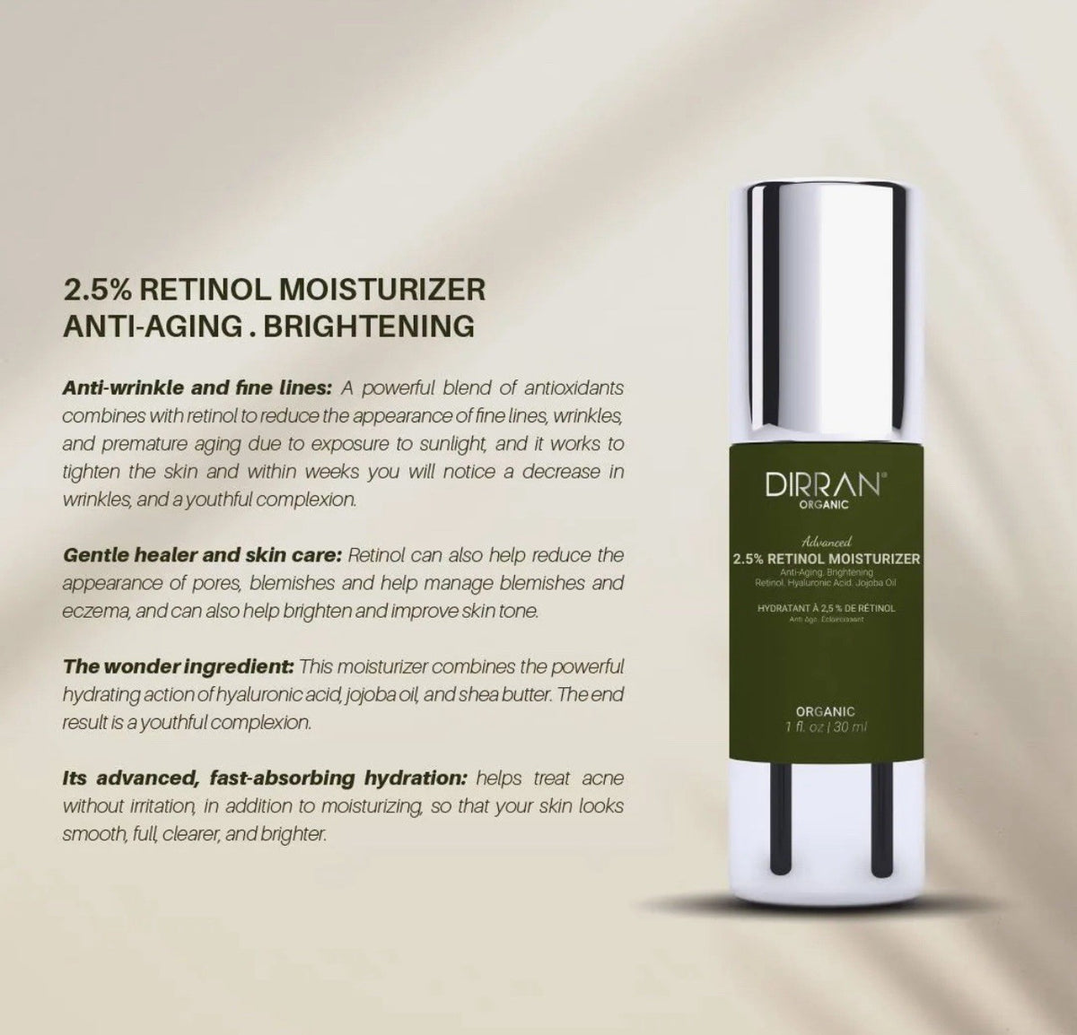 DIRRAN ORGANIC - 2.5% RETINOL SERUM Anti-Wrinkle