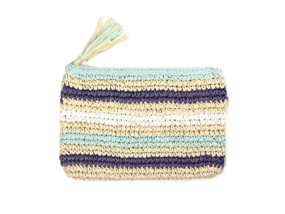 Woven Straw Tassel Clutch Bag with Zipper Closure - Light & Compact