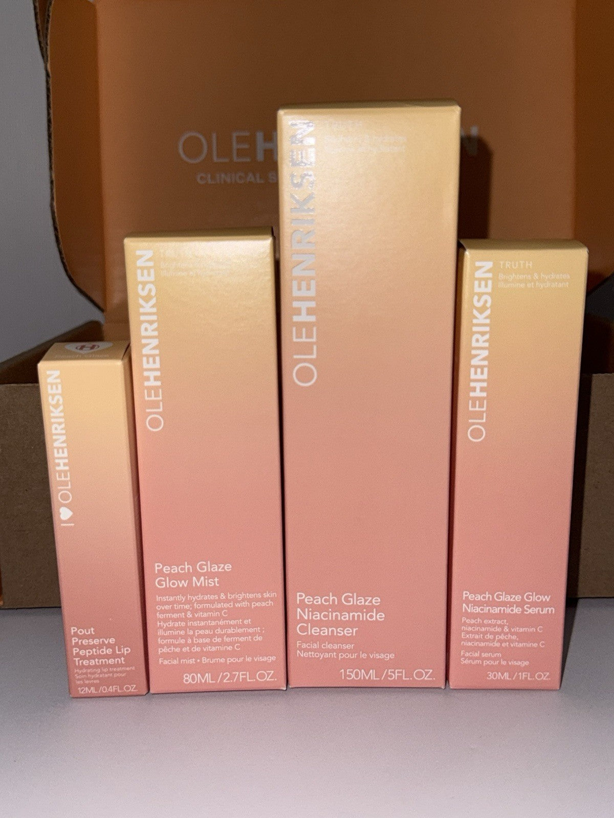 Peach Glaze Lip and Skin Care Set - Cleanser Serum Mist Lip Balm 4pc