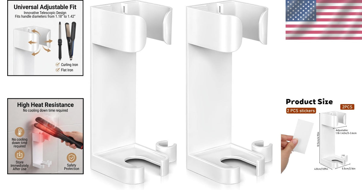 Wall Mount Curling Iron Holder - 2 Pack Hair Tool Organizer for Bathroom