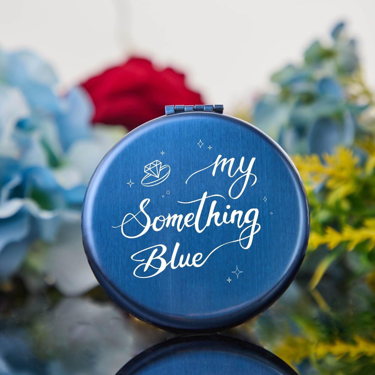 Bridal Blue Compact Makeup Mirror with Ring Design - Wedding & Bridal Gift