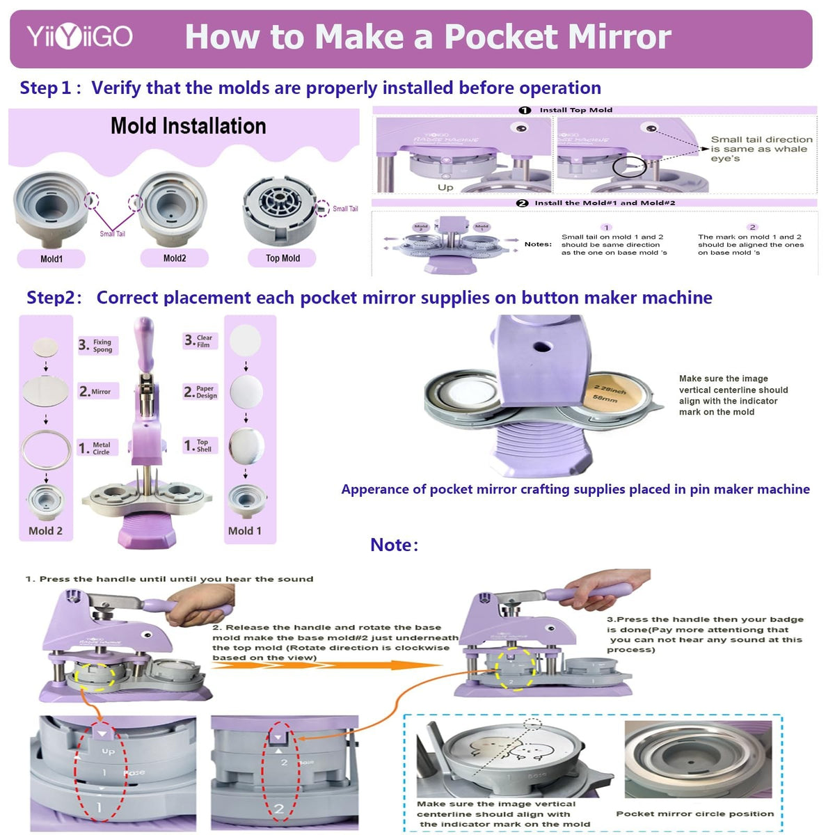 58mm Pocket Mirror Making Kit - DIY Button Maker Supplies for Custom Mirrors