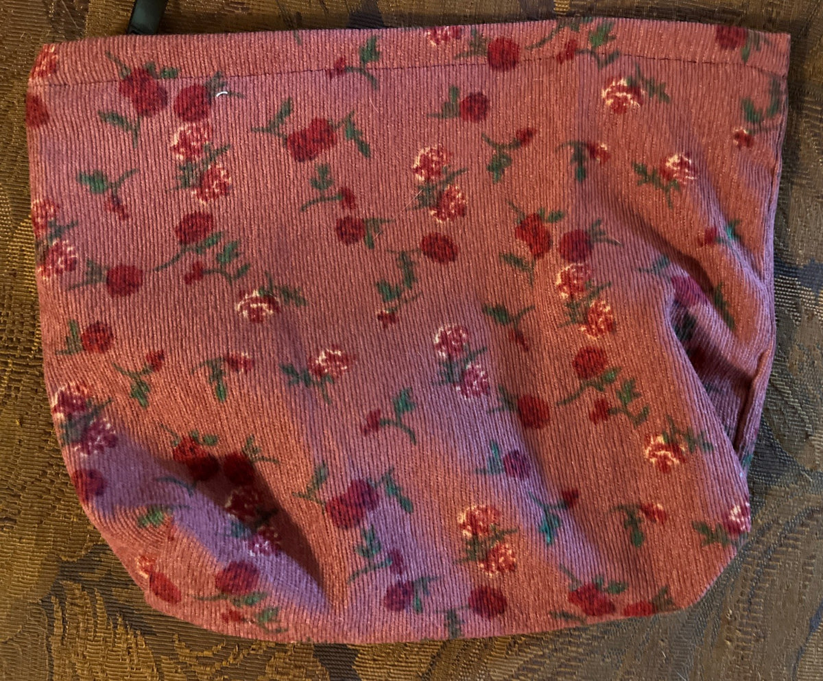 Corduroy Makeup Bag 7x10x2 Inches - Burgundy Rose Pouch with Zip