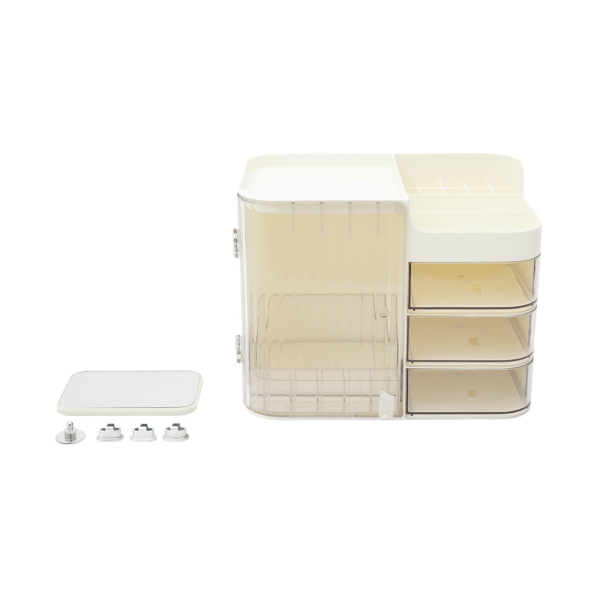 Large Capacity Makeup Organizer with Mirror - White Storage Case for Cosmetics
