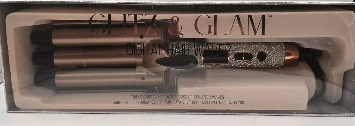 Digital Hair Waver Brush with Rhinestones - Triple Barrel Styling Tool