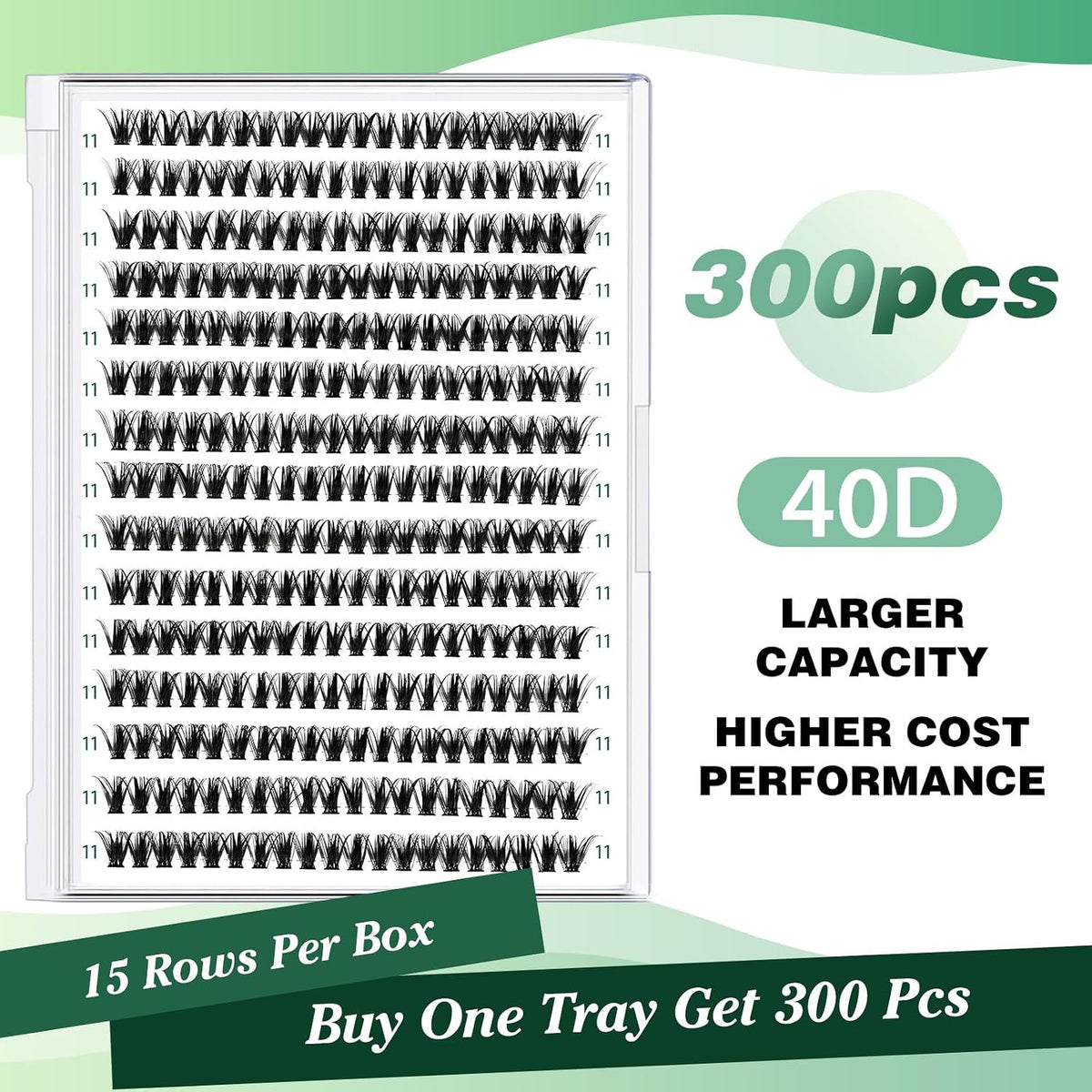 40D Lash Clusters 11mm Natural Volume Faux Eyelashes 300 Pcs DIY