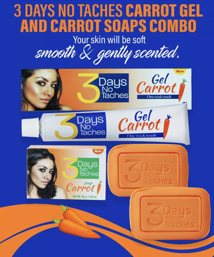 Skin Bleaching Anti-Aging Carrot Complexion Soap Set - 3 Bars 80g + 2 Gels