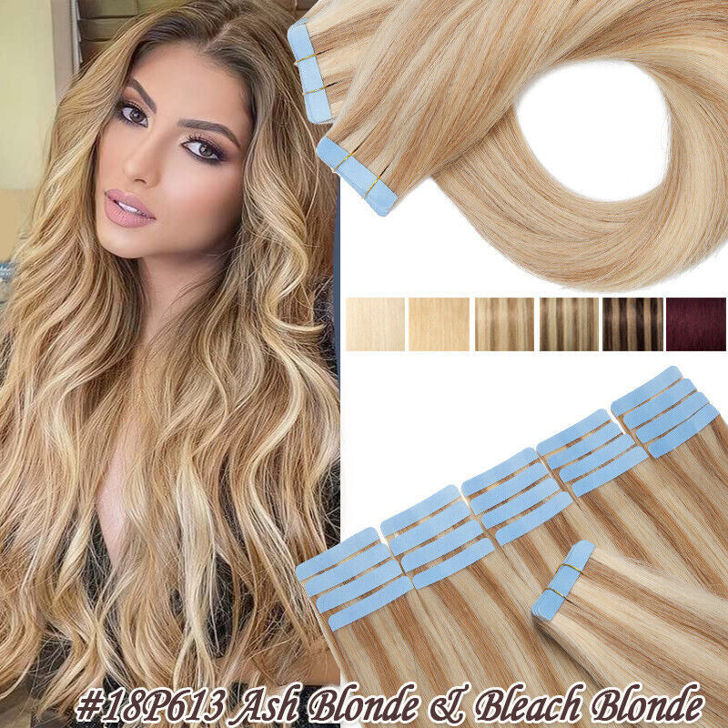 Full Head Skin Weft Tape-In Hair Extensions - Remy Human Hair, Thick & Natural