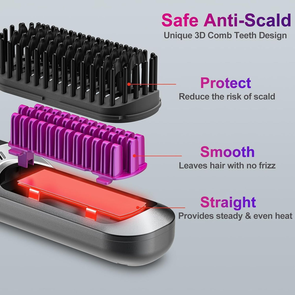 Cordless Hair Straightening Brush with Ion Care - 3 Temp Ceramic Glow