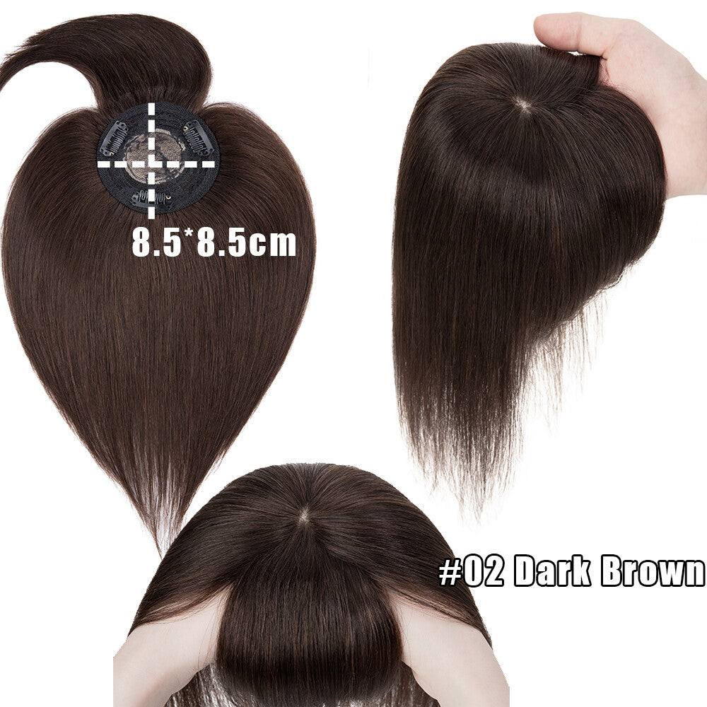 Remy Human Hair Topper with Bangs - Clip-In Hairpiece for Thinning Hair