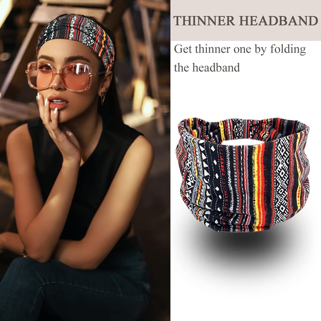 Wide Headbands for Women, 4 Pack Boho 1 Count (Pack of 4), Print