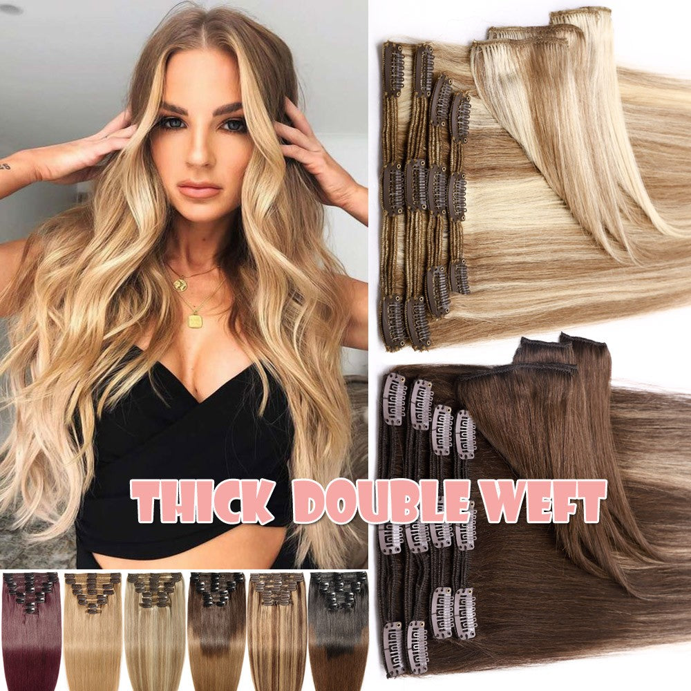 Full Head Clip-In Human Hair Extensions Double Weft Balayage - Thick & Natural