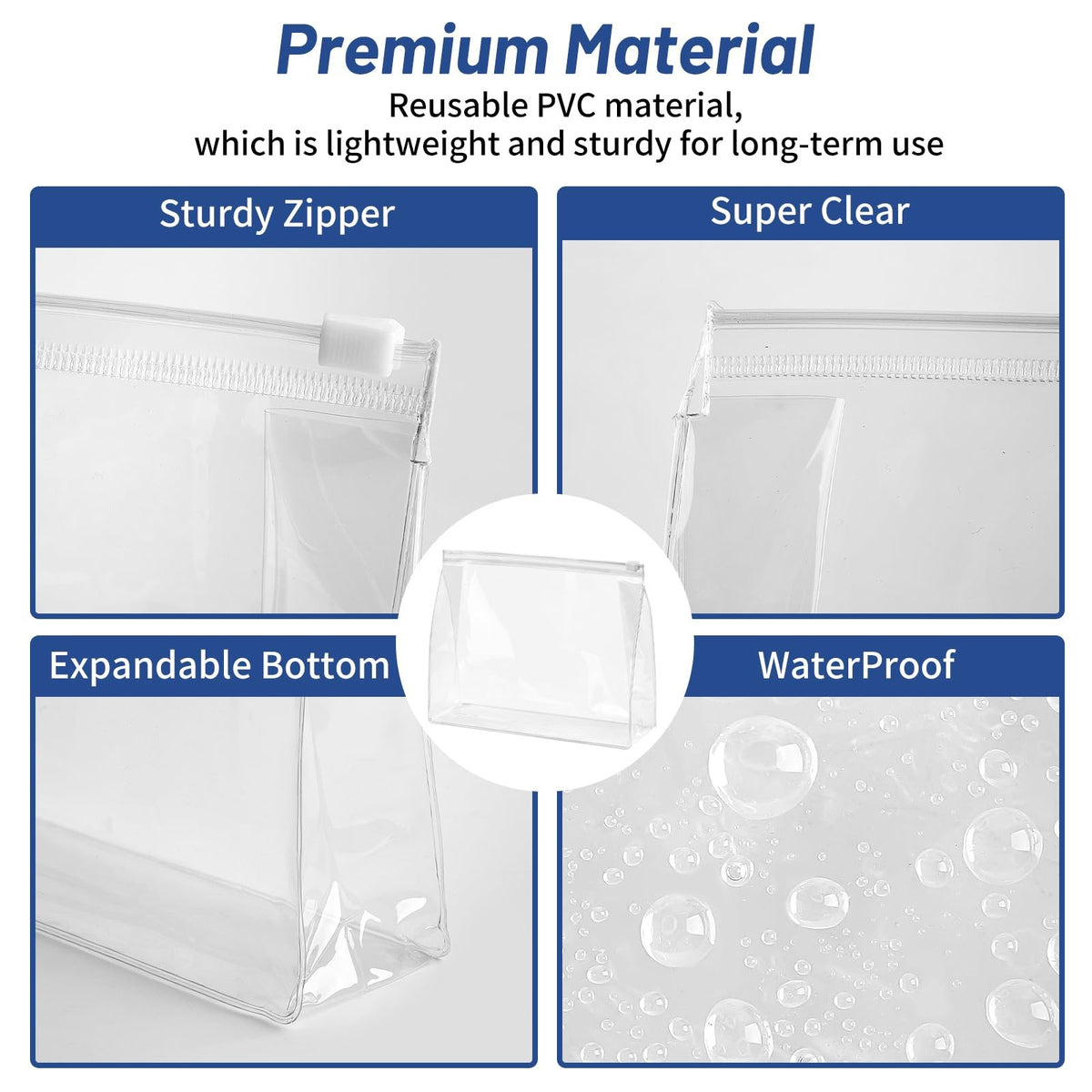 24 Pack Clear Travel Makeup Bags Waterproof Cosmetic Organizer Pouches