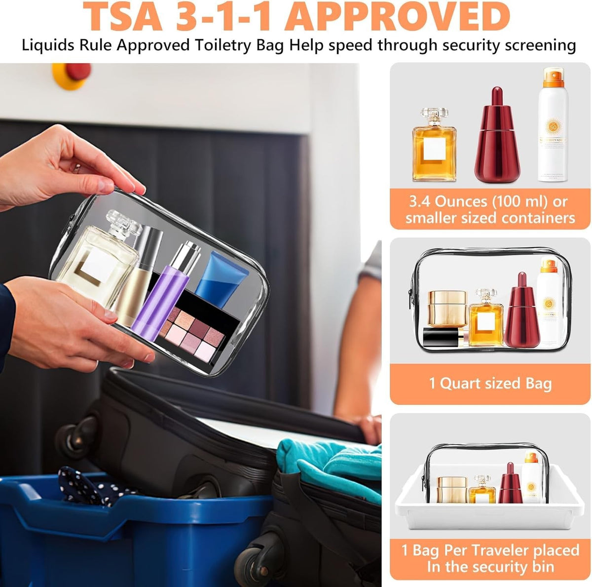 Travel Transparent Makeup Bag with Brush Case TSA Approved