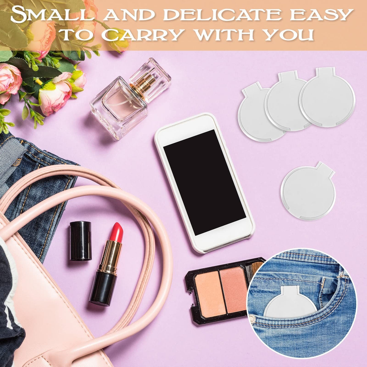 72 Pack Portable Round Makeup Mirrors - Foldable Compact Travel Vanity