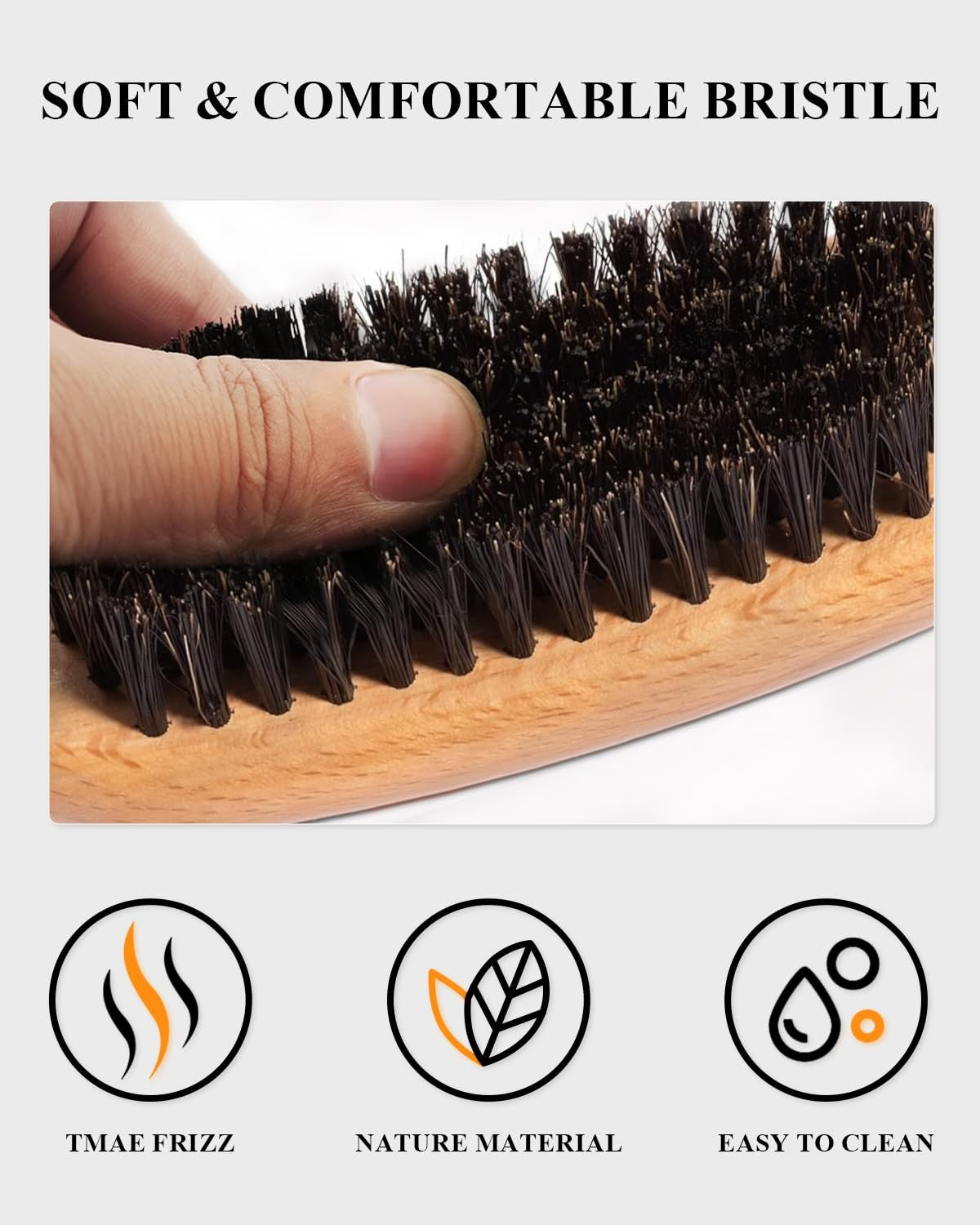 Boar Bristle Hair Brush for Slick Back Styling - Natural Shine & Flyaway Control
