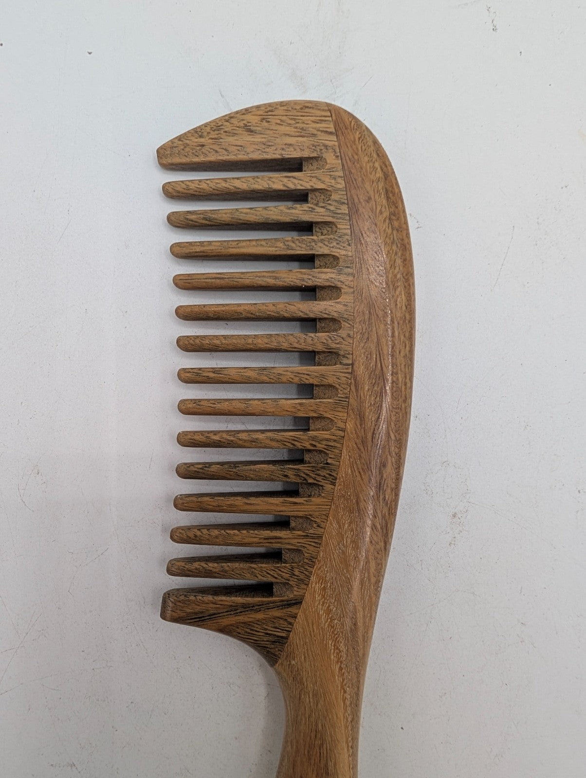 Natural Green Sandalwood Hair Comb - Handmade Wooden Detangler, Anti-Static, 8-Inch