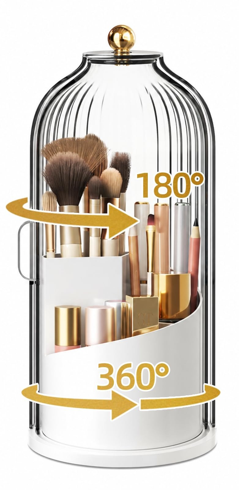 Dustproof 360° Rotation Covered Makeup Brush Holder with Sliding Lid - Clear