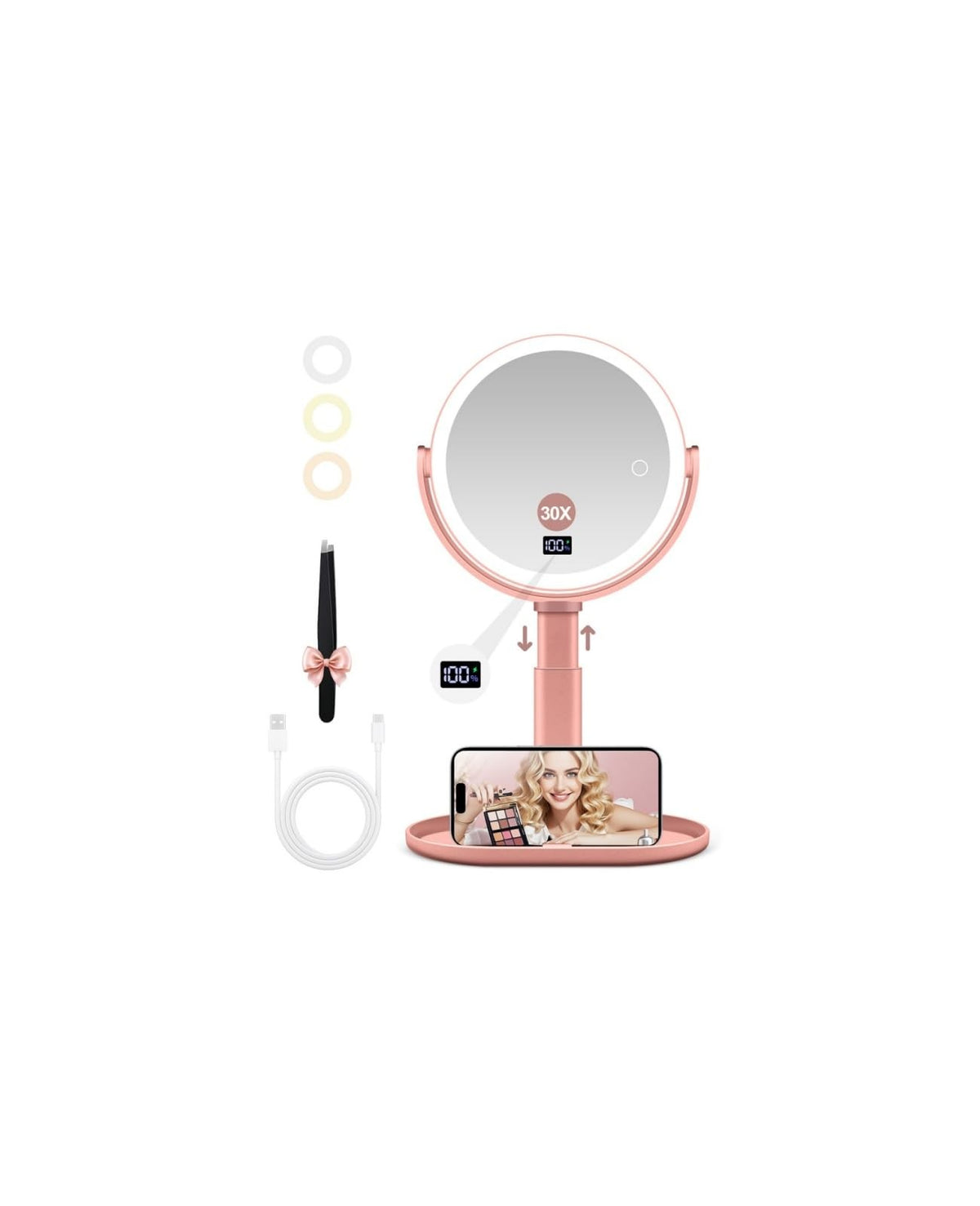 Lighting Magnifying Makeup Mirror with Touch Control 30X/1X for Desk & Travel