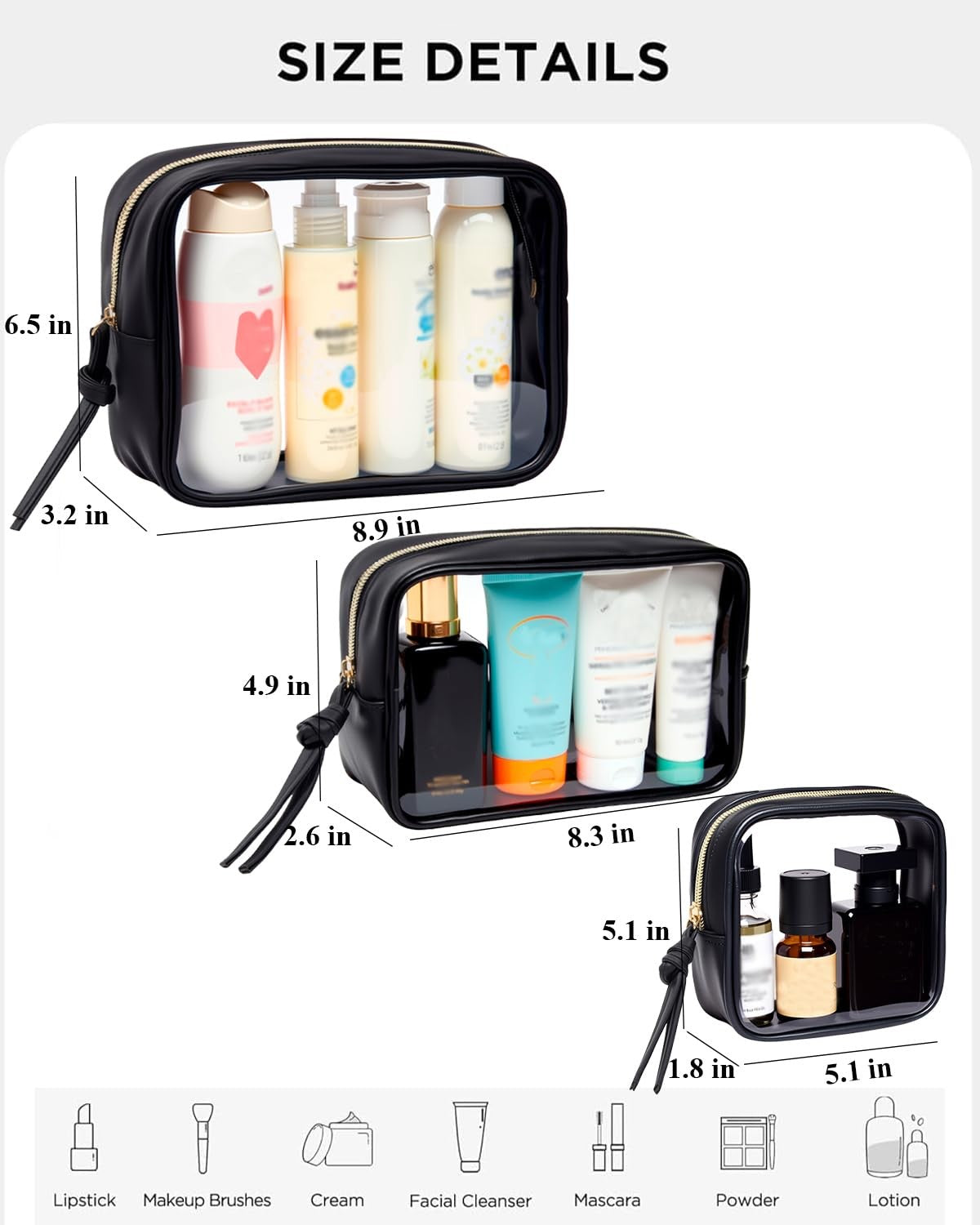 Transparent Travel Makeup Bag Set for Women - Waterproof & TSA Approved