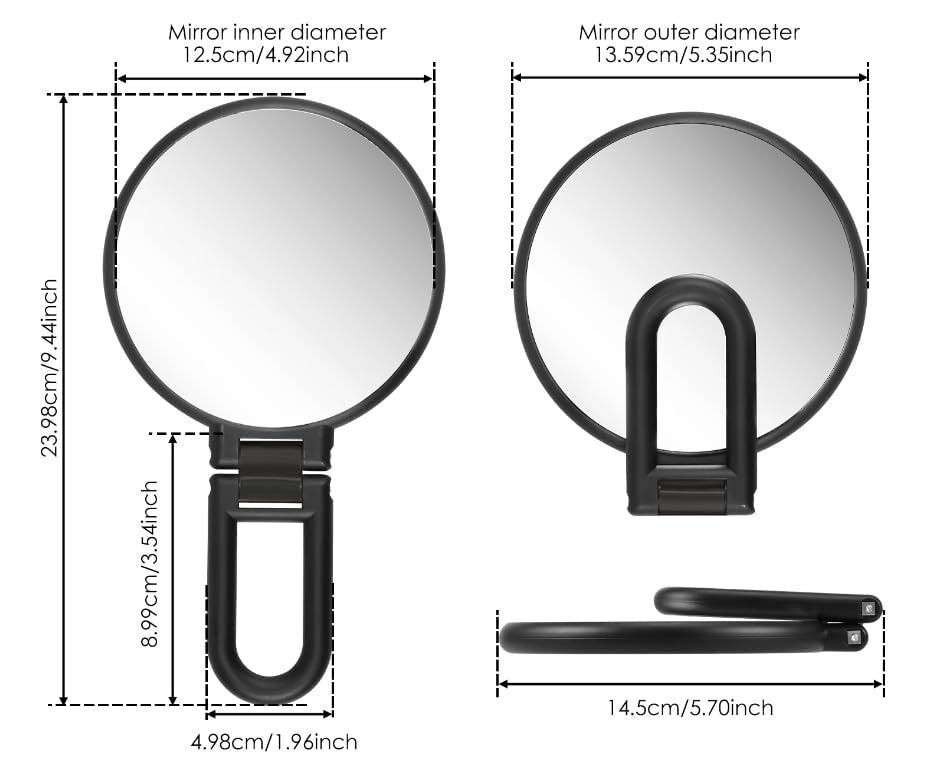 15X Handheld Travel Mirror with Adjustable Rotation Handle Double-Sided Magnifying