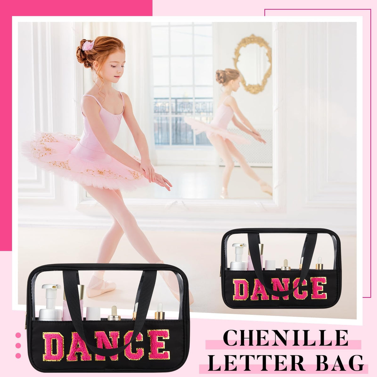 Clear Travel Toiletry Bag for Women with Handle & Zipper - Waterproof Nylon Cosmetic Organizer