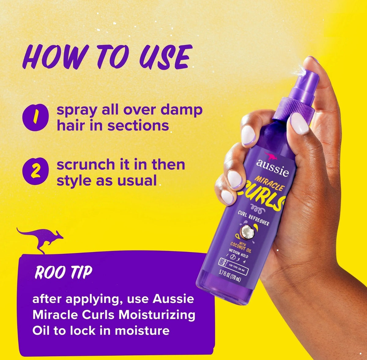 Aussie Miracle Curls Curl Refresher Spray Gel Max Hold for All Hair Types 5.7oz