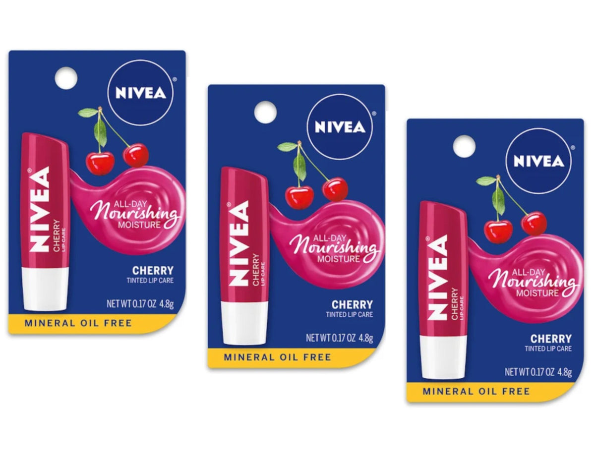 Nivea Cherry Tinted Lip Balm Set - Nourishing & Hydrating All-Day Care, Pack of 3