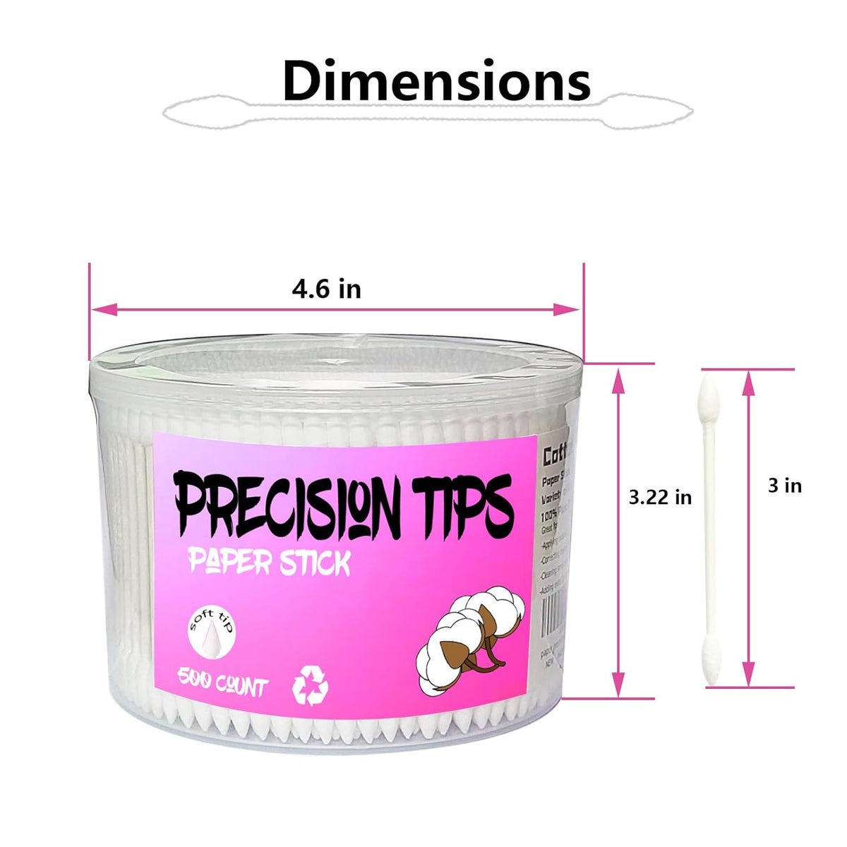 Pointed Tip Cotton Swabs 500 Count Precision Makeup & Ear Cleaning
