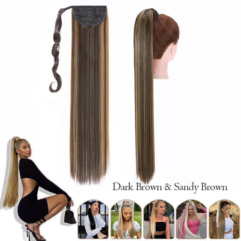 Mega Thick Wrap-On Ponytail Extensions - Natural Human Hair, Curly Wavy Straight