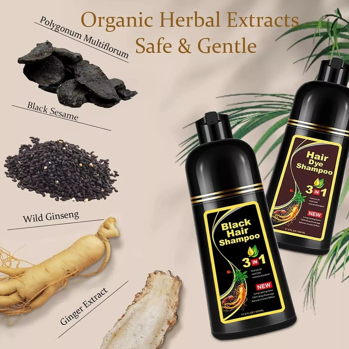 Black Hair Dye Shampoo 3-in-1 for Gray Coverage
