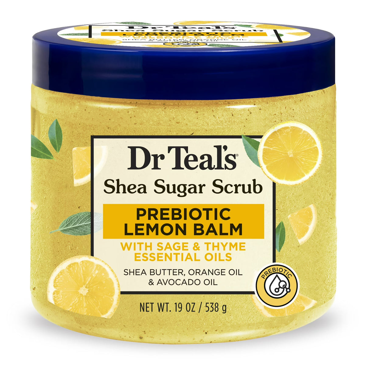 Dr Teal's Shea Sugar Body Scrub with Prebiotic Lemon Balm 19 oz -
