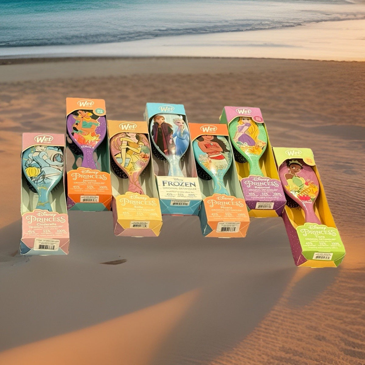 Disney Princess Wet Brush Set - Ariel, Belle, Jasmine, Cinderella, Tiana, Moana, Frozen
