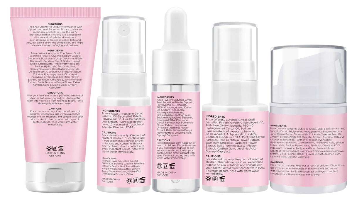 Korean Snail Mucin Skin Care Set for Women & Teens - 5 Piece Collection